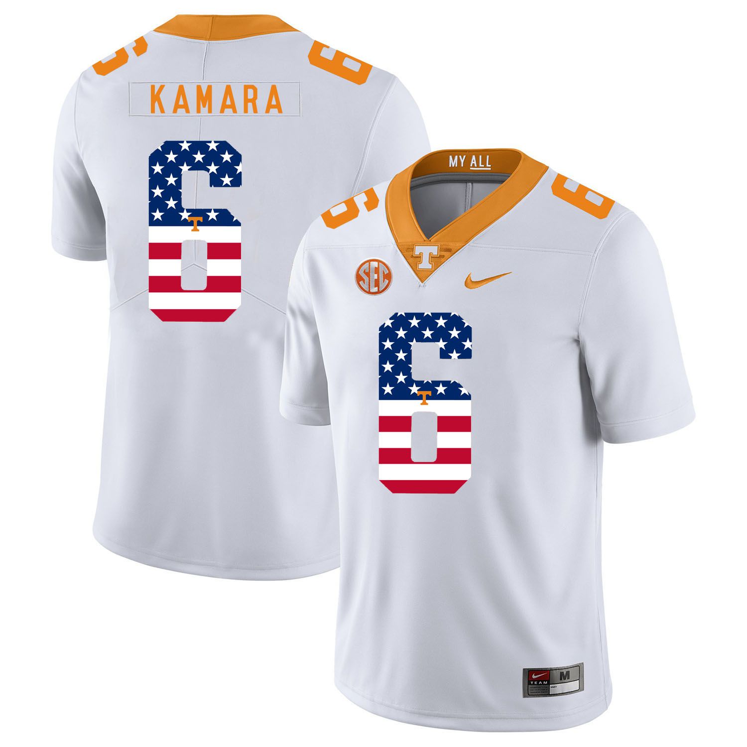 Men Tennessee Volunteers 6 Kamara White Flag Customized NCAA Jerseys